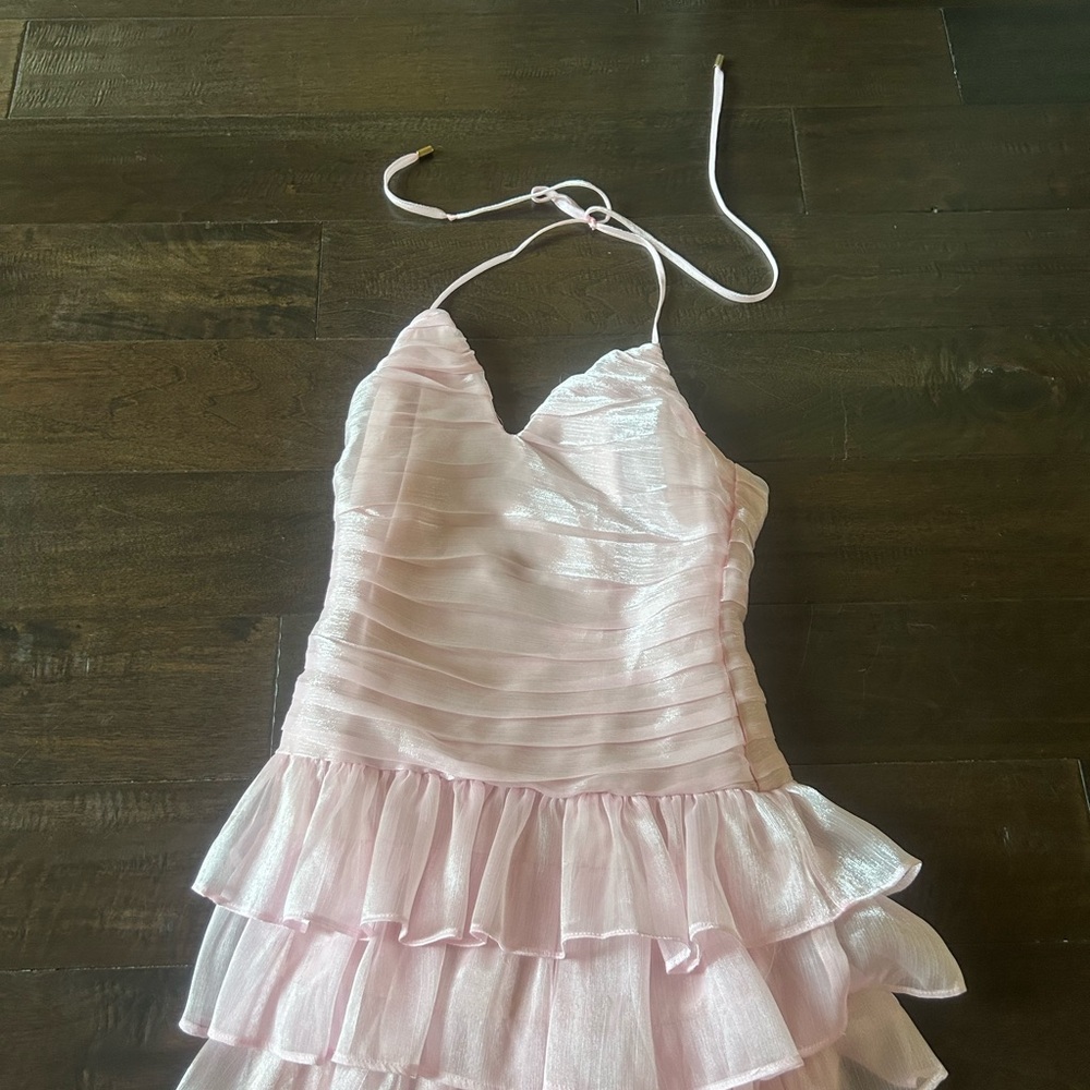 Hello Molly Pale Pink Ruffled Mini Dress - Picture 2 of 4
